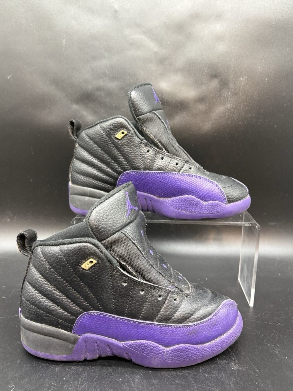 Nike Air Jordan 12 Retro Shoes Youth 2Y Black Purple Basketball Sneaker NO LACES